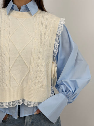 Gilet Lavorato Bianco con Pizzo