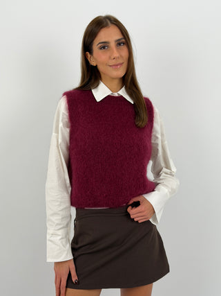Gilet in Kid Mohair Bordeaux