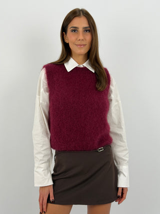 Gilet in Kid Mohair Bordeaux