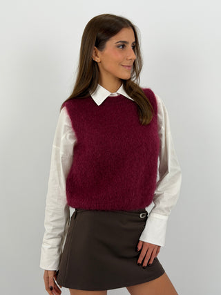 Gilet in Kid Mohair Bordeaux