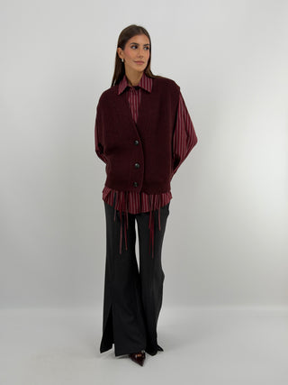 Gilet in Maglia con Bottoni Bordeaux - Lumina