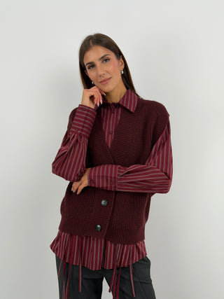 Gilet in Maglia con Bottoni Bordeaux - Lumina