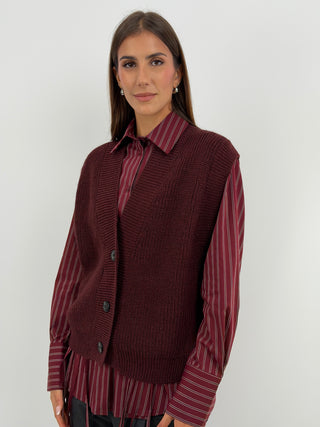 Gilet in Maglia con Bottoni Bordeaux - Lumina
