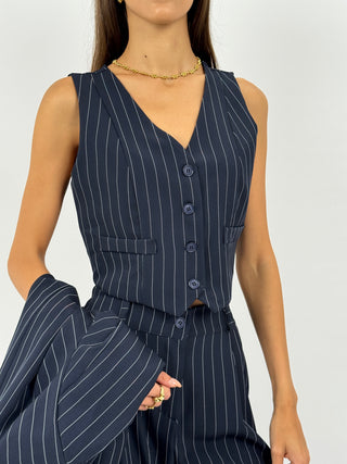 Set Giacca, Gilet e Pantalone Gessato Sinner Intense Blu