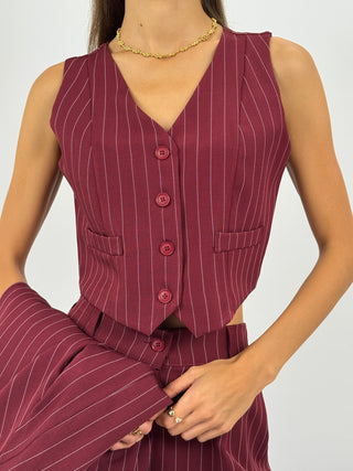 Set Giacca, Gilet e Pantalone Gessato Sinner Intense Bordeaux