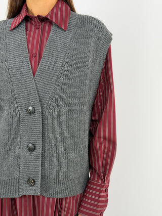 Gilet in Maglia con Bottoni Grigio - Lumina