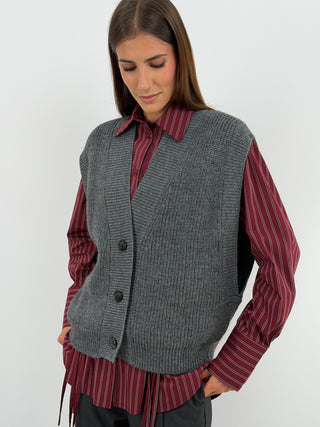 Gilet in Maglia con Bottoni Grigio - Lumina