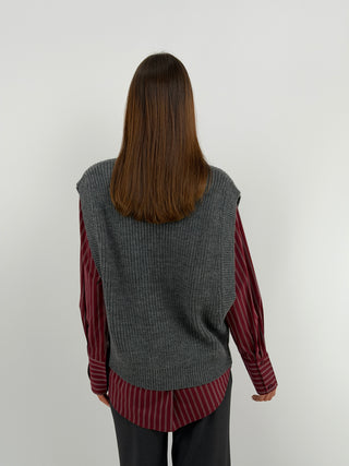 Gilet in Maglia con Bottoni Grigio - Lumina