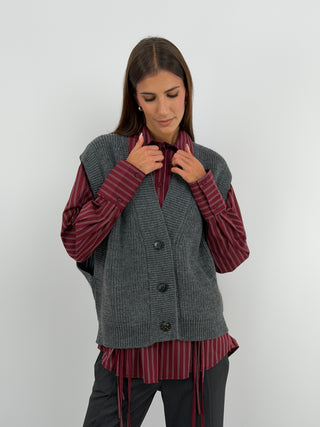 Gilet in Maglia con Bottoni Grigio - Lumina