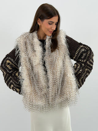 Gilet in Pelliccia Effetto Piuma