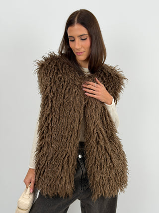 Gilet in Eco Mongolia Marrone