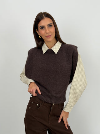Gilet in Misto Alpaca Marrone