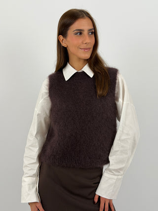 Gilet in Kid Mohair Marrone