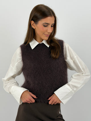 Gilet in Kid Mohair Marrone