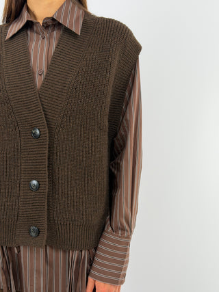 Gilet in Maglia con Bottoni Marrone - Lumina