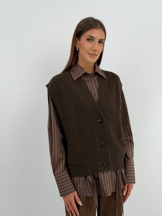 Gilet in Maglia con Bottoni Marrone - Lumina