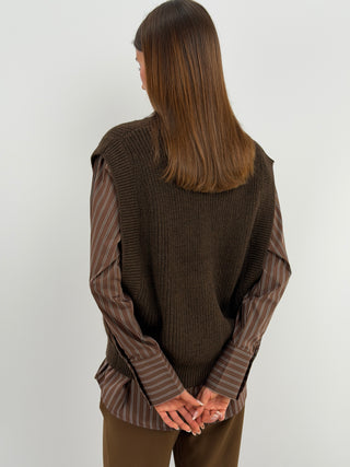 Gilet in Maglia con Bottoni Marrone - Lumina