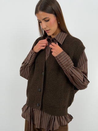 Gilet in Maglia con Bottoni Marrone - Lumina