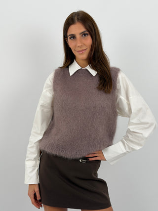 Gilet in Kid Mohair Mocha Mousse