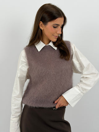 Gilet in Kid Mohair Mocha Mousse
