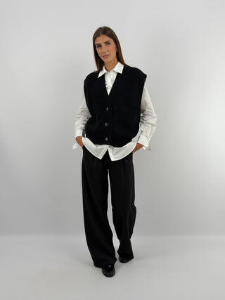 Gilet in Maglia con Bottoni Nero - Lumina