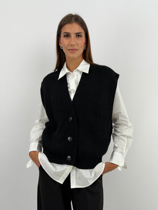 Gilet in Maglia con Bottoni Nero - Lumina