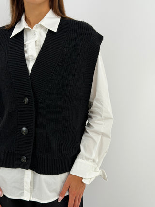 Gilet in Maglia con Bottoni Nero - Lumina
