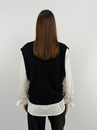 Gilet in Maglia con Bottoni Nero - Lumina