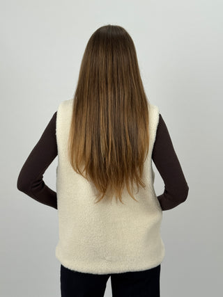 Gilet in Pile con Inserti in Pelliccia Bianco