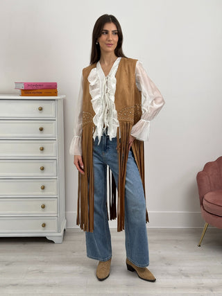 Gilet Scamosciato con Frange e Borchie