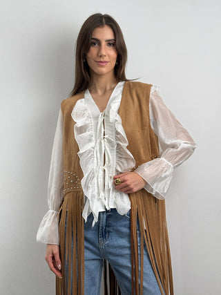 Gilet Scamosciato con Frange e Borchie