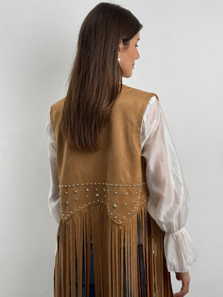 Gilet Scamosciato con Frange e Borchie