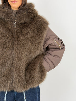 Giubbotto Combinato con Pelliccia Marrone