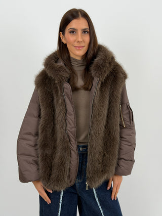 Giubbotto Combinato con Pelliccia Marrone