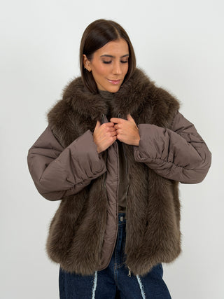 Giubbotto Combinato con Pelliccia Marrone