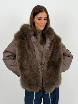 Giubbotto Combinato con Pelliccia Marrone