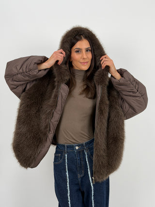 Giubbotto Combinato con Pelliccia Marrone