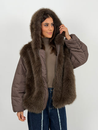 Giubbotto Combinato con Pelliccia Marrone