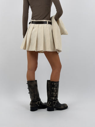 Gonna in Velluto a Coste Strette Crema