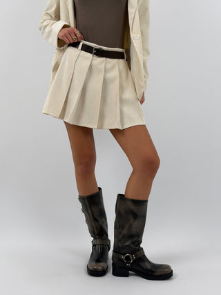 Gonna in Velluto a Coste Strette Crema