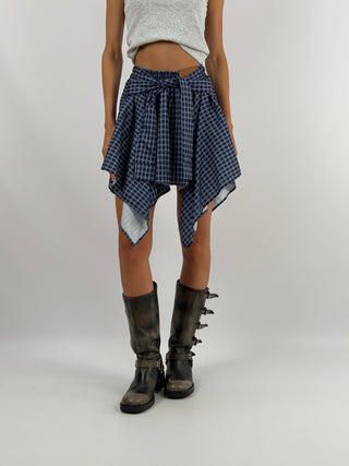 Gonna Check Blu - Gonna corta blu con motivo a quadri ed elastico in vita. | Paloma Store