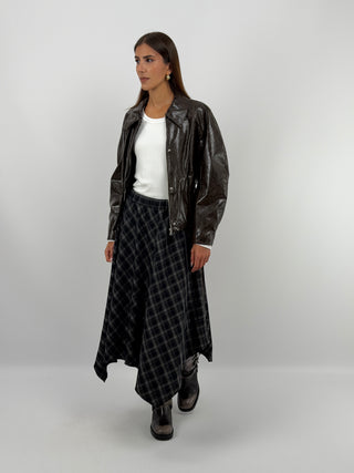 Gonna Lunga a Quadri Blu - Gonna lunga blu in fantasia a quadri con elastico in vita. | Paloma Store