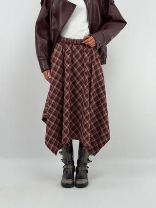 Gonna Lunga a Quadri Bordeaux - Gonna lunga bordeaux in fantasia a quadri con elastico in vita. | Paloma Store