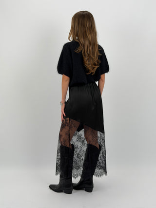 Gonna Lunga Nera Satin con Pizzo