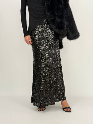 Gonna Lunga con Paillettes Nera