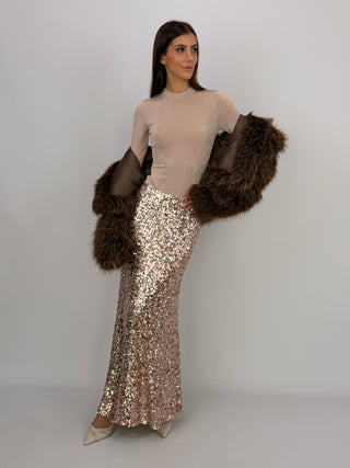 Gonna Lunga con Paillettes Oro Rosa