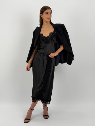Gonna Midi Satin con Pizzo Nera