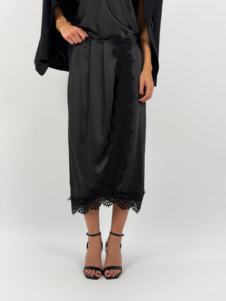 Gonna Midi Satin con Pizzo Nera