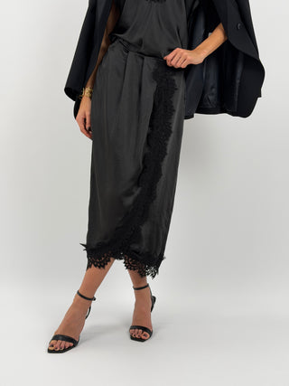 Gonna Midi Satin con Pizzo Nera