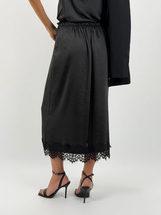 Gonna Midi Satin con Pizzo Nera